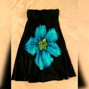 Strapless Black Floral Dress